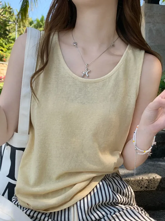 

plus Size Korean Style Color Casual Sleeveless Women's Vest Summer Breathable Inner Wear Outerwear Versatile Tank Top