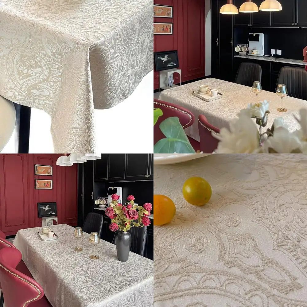 Elegante wasserdichte Jacquard-Tischdecke, weicher und luxuriöser Bezug für Esszimmer, Partys und Hochzeiten (120 x 60 Zoll, Weiß)