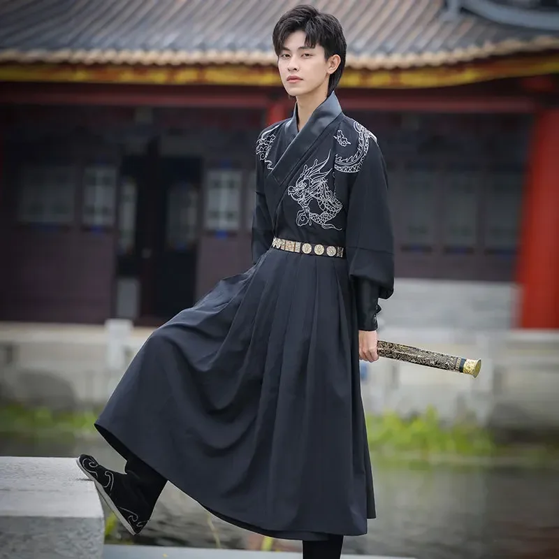 Chinese Style Traditional Costume Hanfu Suit Men Martial Arts Ancient East Flying Fish Dress Daily Performance Student Autumn