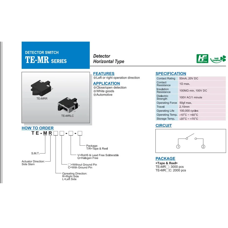 8pcs/lots DIP TE-MRLC-Q-T/R Detect Switch Left Direction SMD 4-Pin Travel Limit Micro Detector