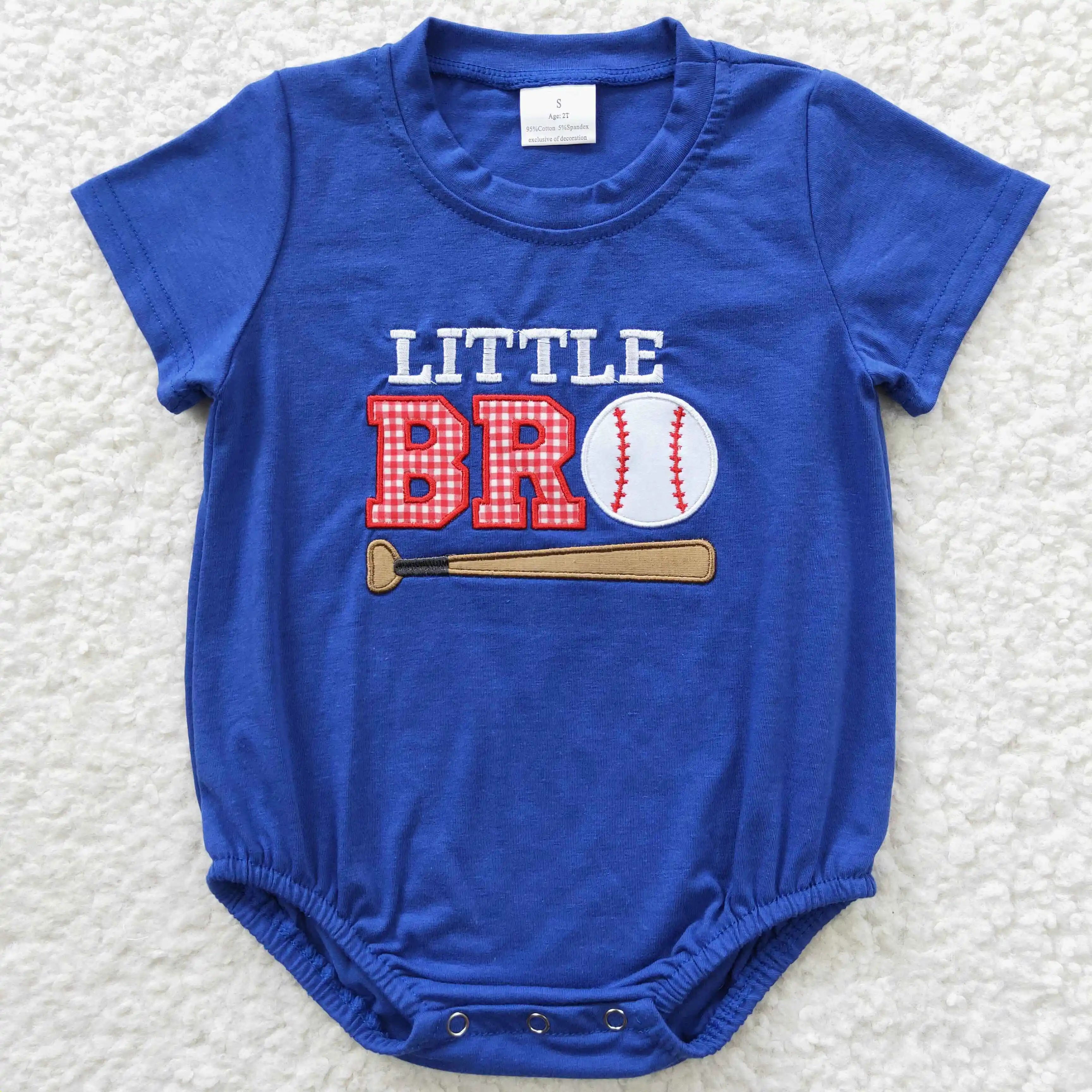 

L​atest Design RTS Newborn Blue Onesie Clothes Baby Embroidery Baseball Bodysuits Toddler Boys Rompers