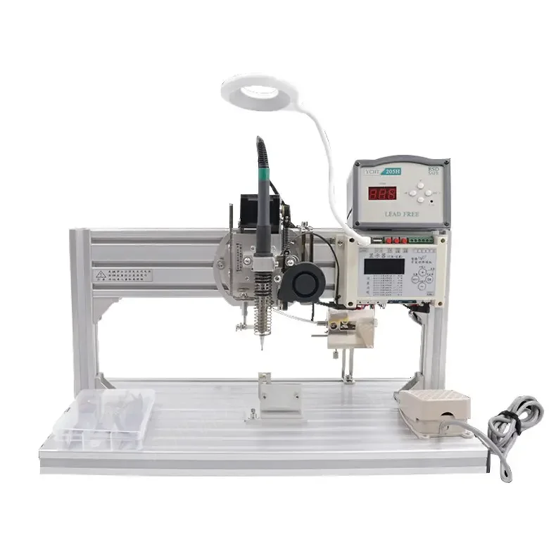 Semi automatic PCB circuit board wire soldering iron stations solder cable machine