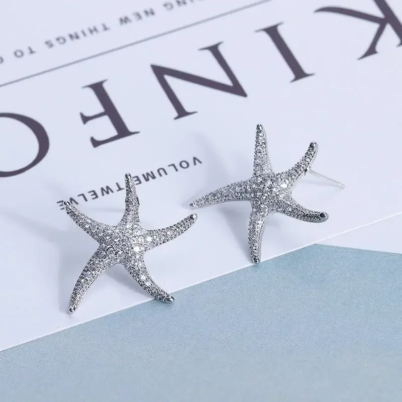 LXOEN-pendientes grandes de estrella de mar para mujer, aretes de circonita cúbica AAA +, regalo de joyería