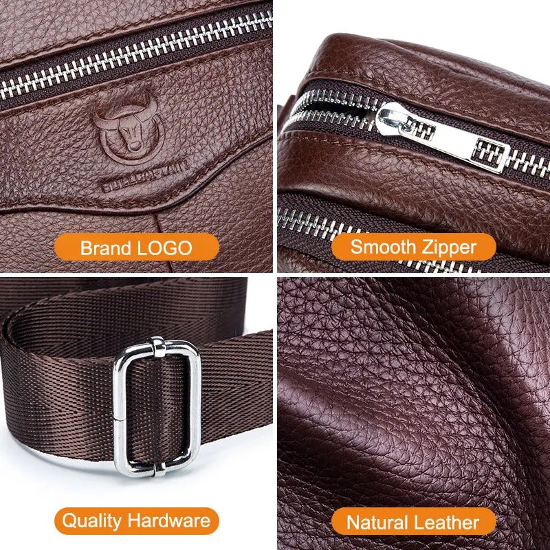 Bull captain Casual Herren Messenger Umhängetasche hochwertige glatte Hardware Reiß verschluss Tasche Leder Umhängetasche für Männer