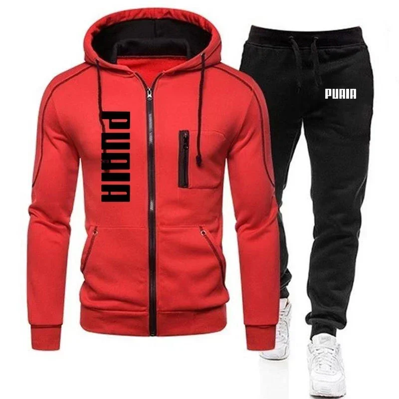 Autumn and winter new men's outdoor jogging fitness hoodie + pants fashion casual warm zipper hooded jacket, men's fashion suit