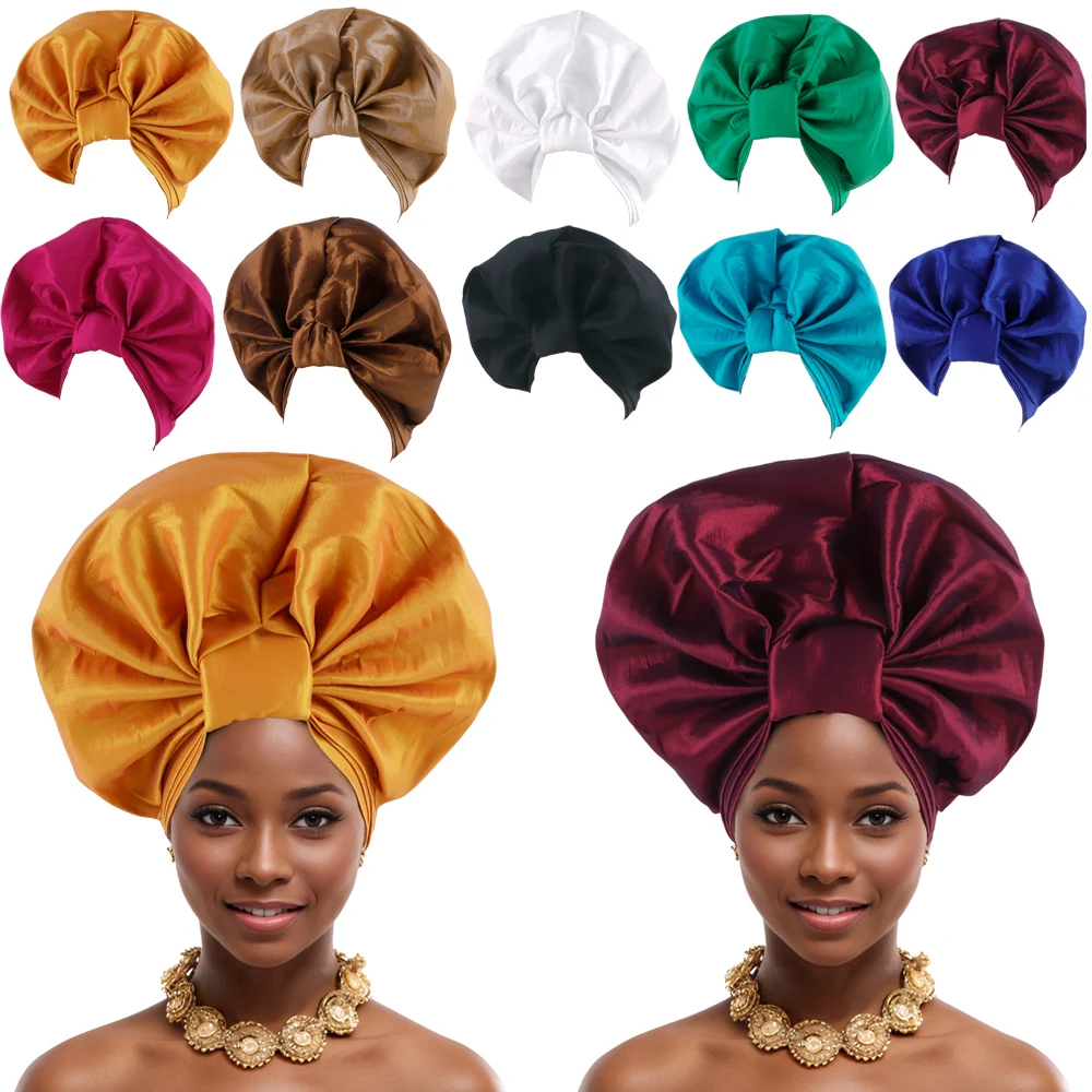 New Nigerian Wedding Hat Muslim Headscarf African Auto Gele Headtie Aso Oke Head Wrap Bonnet Hijab Turban Already Made Headgear