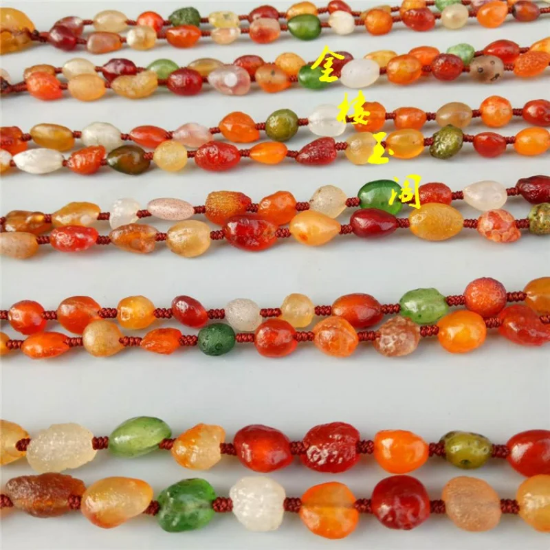 Natural jewelry beautiful colorful Alshan necklace Gobi raisin rough agate tendon stone sweater chain