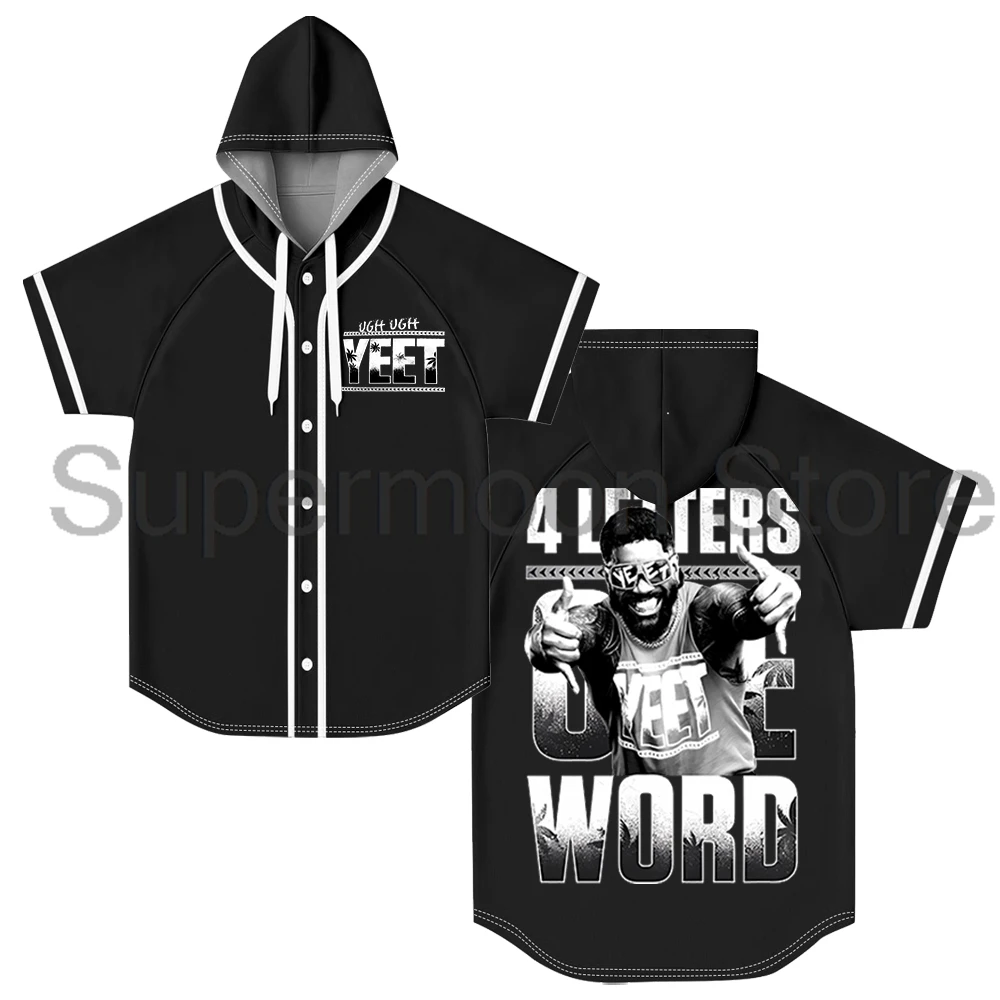 

Jey Uso Four Letters One Word Hooded Baseball Jersey Short Sleeve Button-up Shirts Women Men Outdoor Streetwear Tops