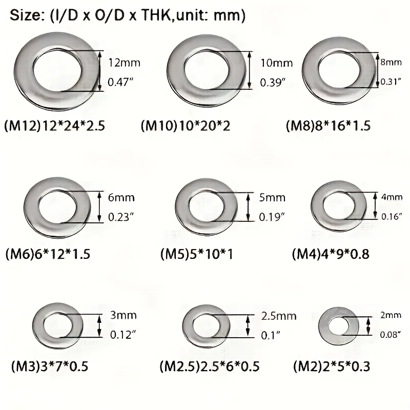 مجموعة متنوعة من الفولاذ المقاوم للصدأ 80-580 قطعة - مجموعة غسالات مسطحة مع صندوق تخزين مخصص - أحجام متعددة (M2-M10) لمسامير البراغي، #3