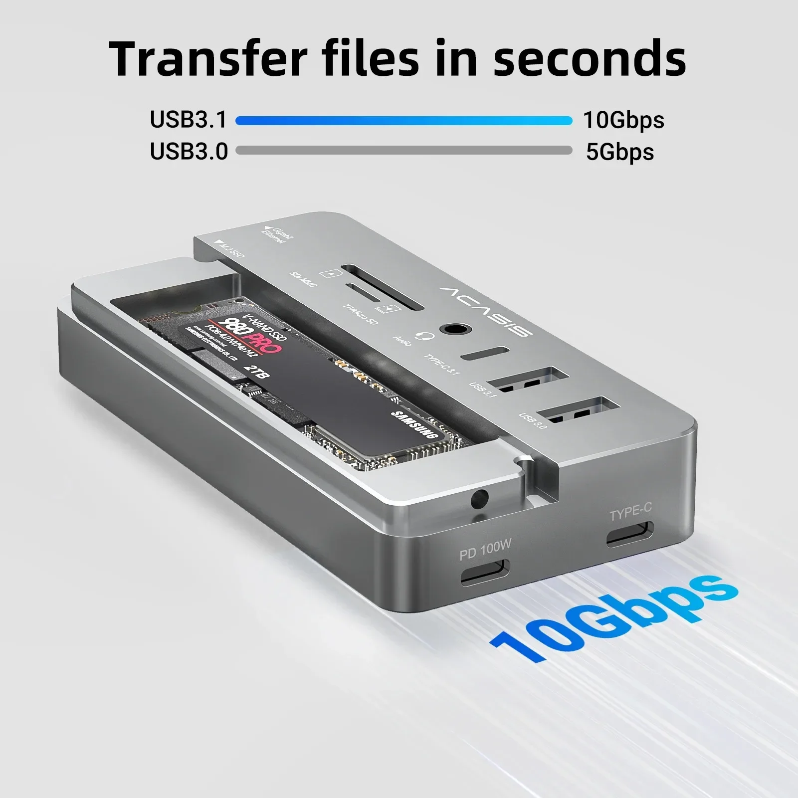 Адаптер-концентратор Acasis USB C, 10-портовый корпус NVME, USB-разветвитель, док-станция Type-C для профессиональных аксессуаров для ноутбуков