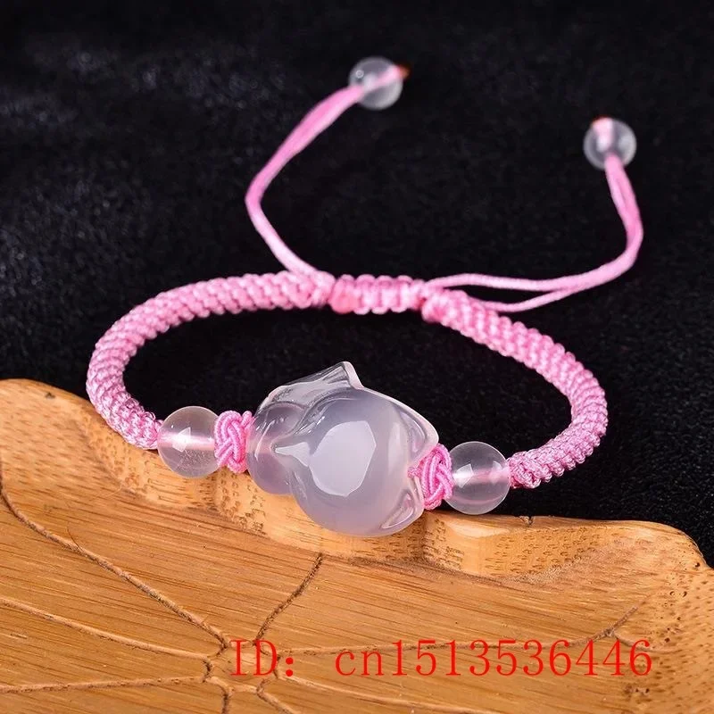 Chinês natural rosa ágata calcedônia jade raposa pulseira elástica jóias mão knotting acessórios diy mulher homem presente amuleto