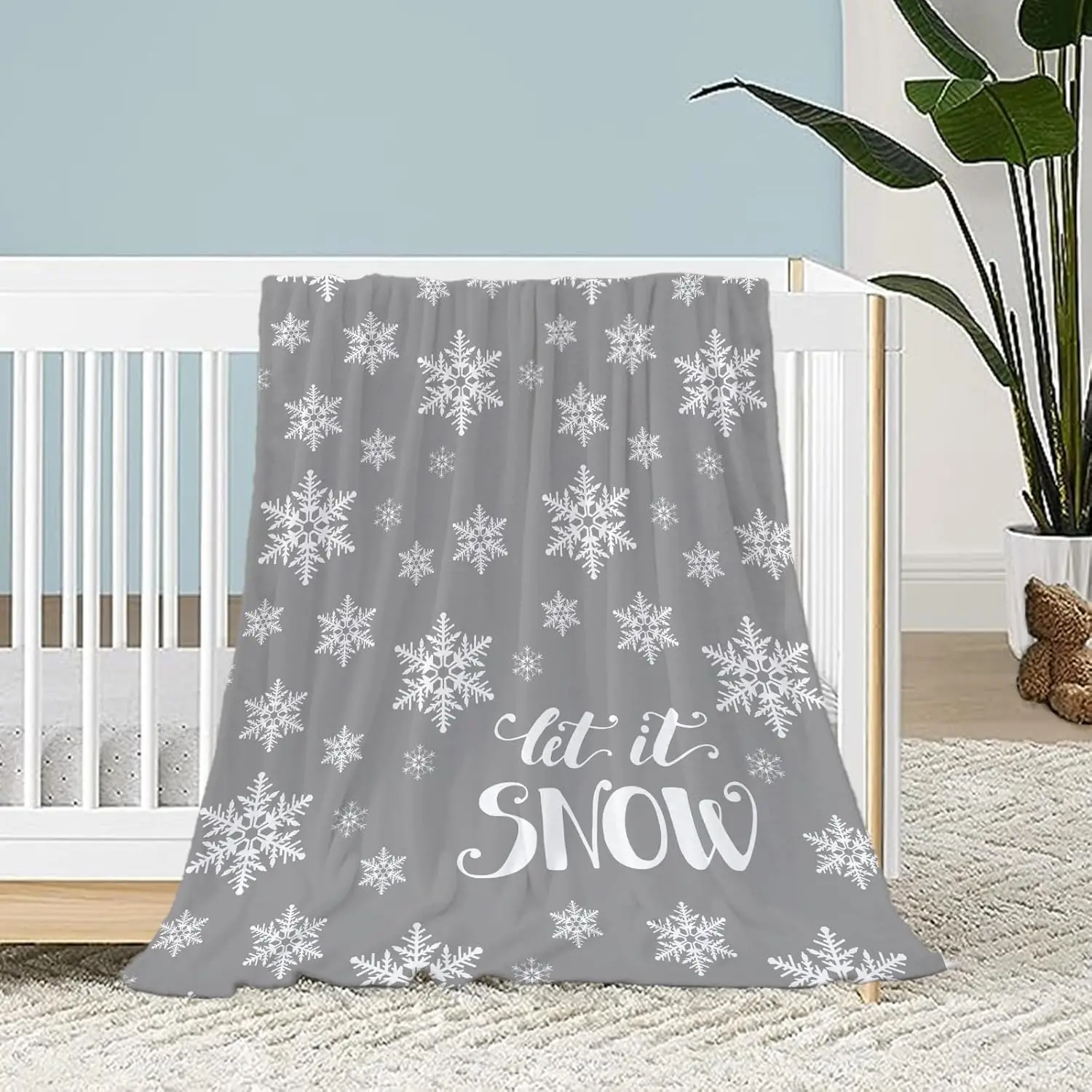1PC Living Christmas Überwurfdecke, kleine graue Weihnachts-Schneeflocken-Decke, Weihnachten, Winterurlaub, Decken, weich, leicht, flauschig