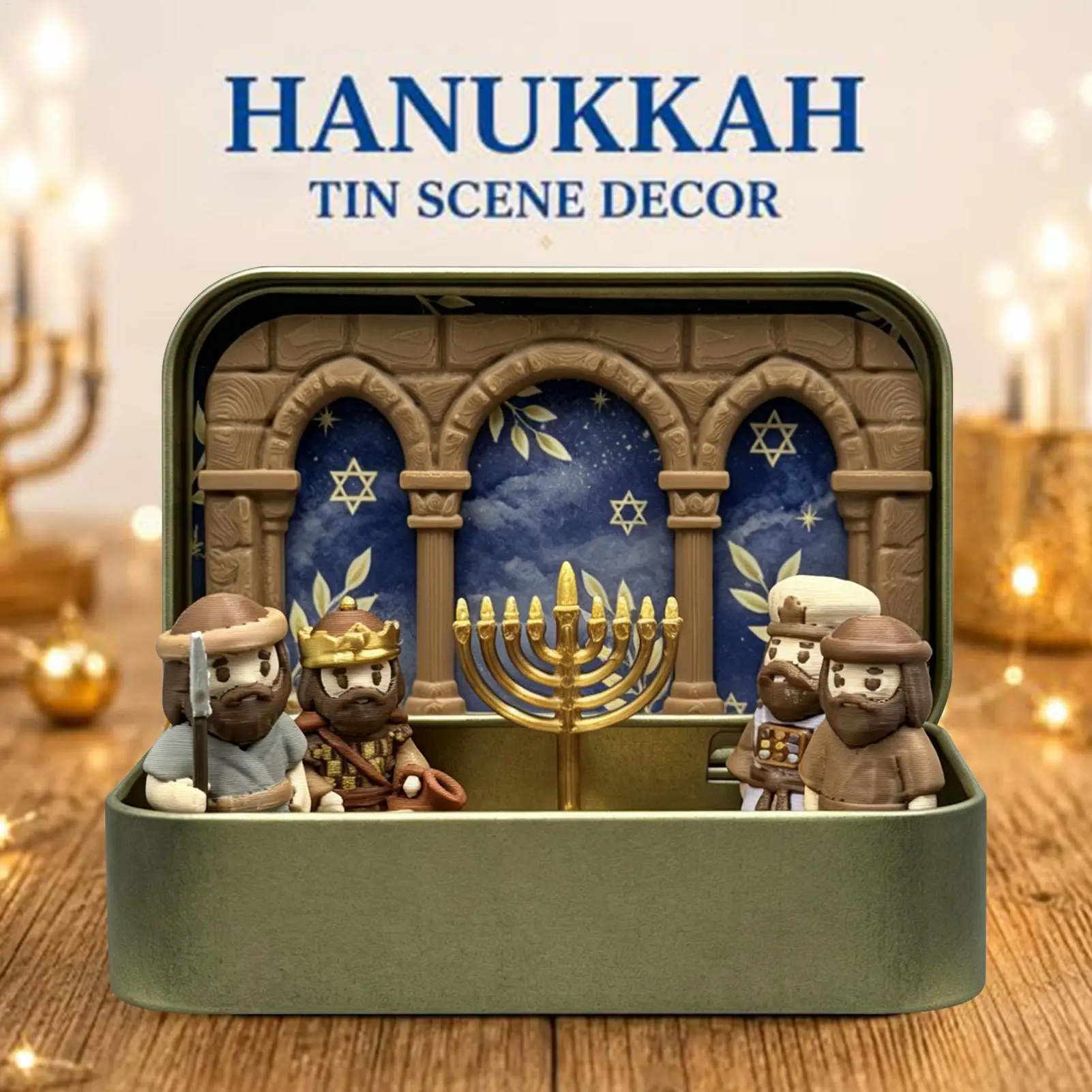Miniature Hanukkah Menorah Diorama 3D Miniature Pocket Portable Model Hanukkah Keepsake Boxes for Holiday Birthday Party Offices