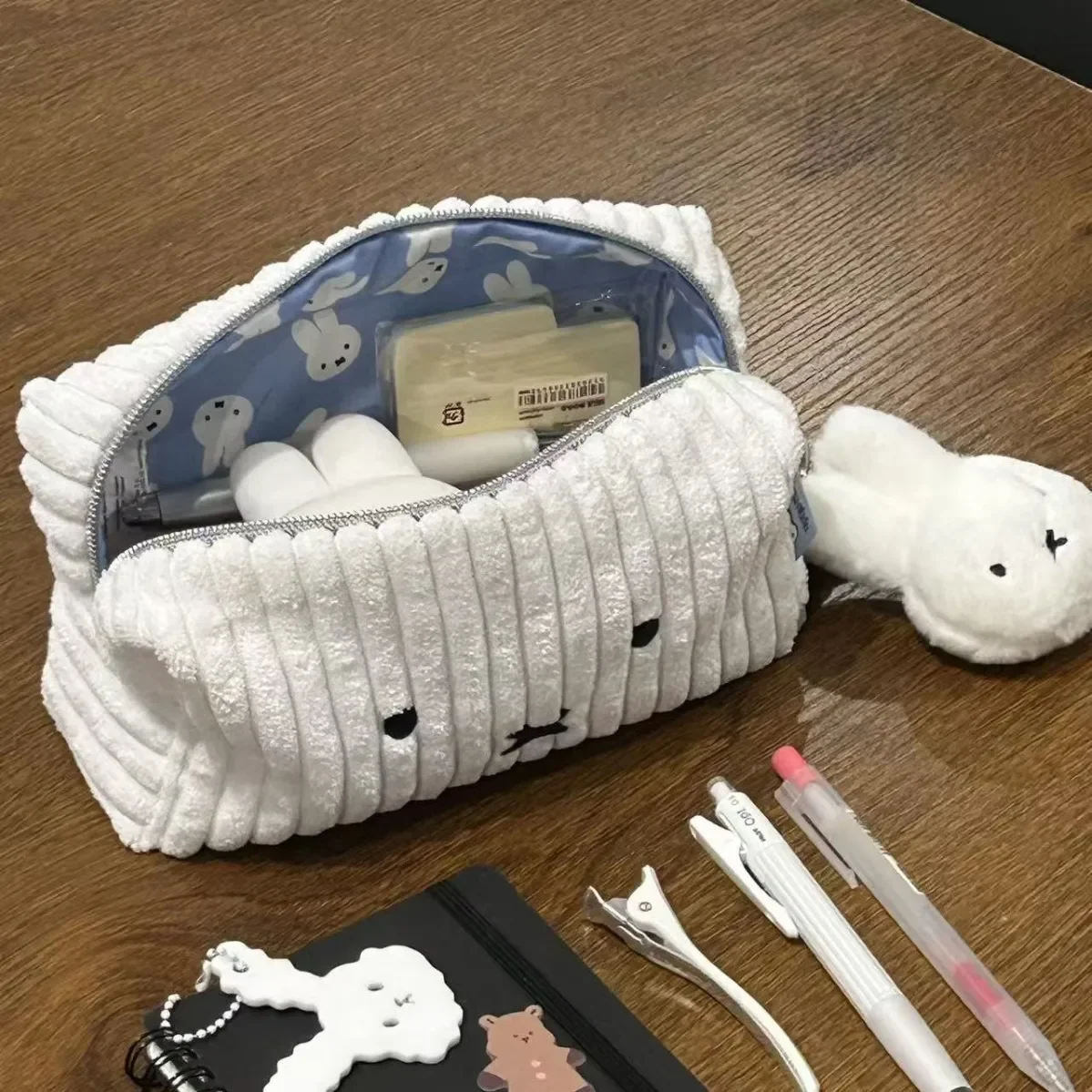 Miffy Plush Corduroy Pen Bag Large Capacity Makeup Pouch Stationery Organizer Pencil Case Simple Korean Style School Supply
