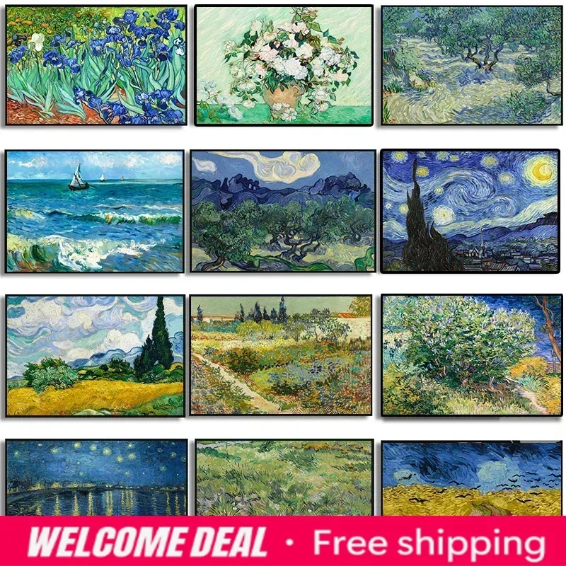 2026  1PCS Unframed Canvas Poster Van Gogh Almond Blossoms  Starry Night Canvas Print  HD Wall Art Poster for Home Decor