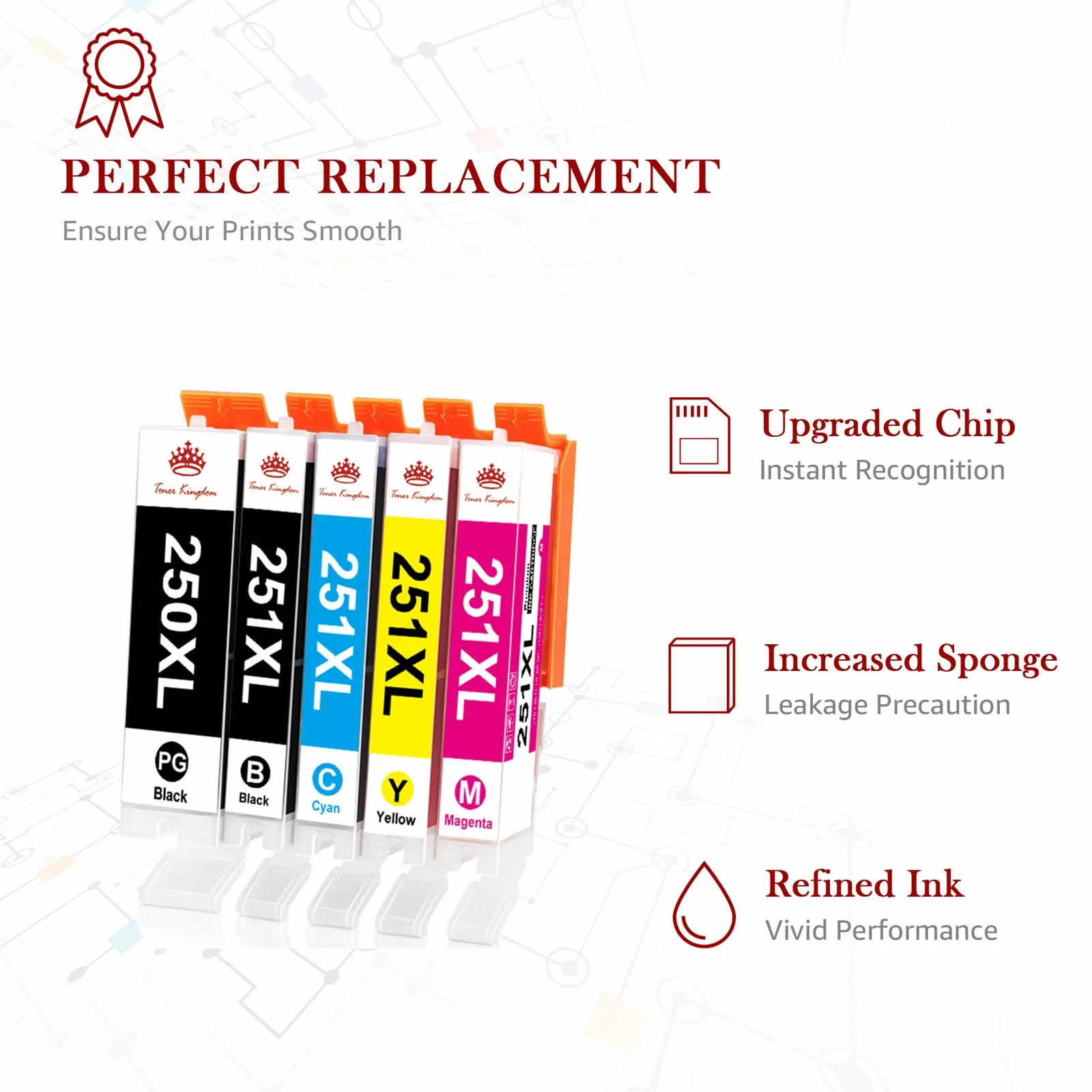 5PK New Chip PGI-250XL CLI-251XL Ink Cartridge Set For Canon PIXMA iP8720 iX6820