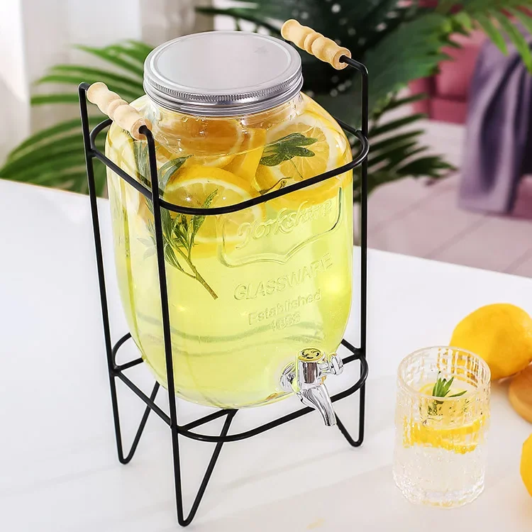 Beverage Bucket with Fauct 4L Glass Jar Party Juice Dispenser Glass Drink Beverage Dispenser with Tap and Stand