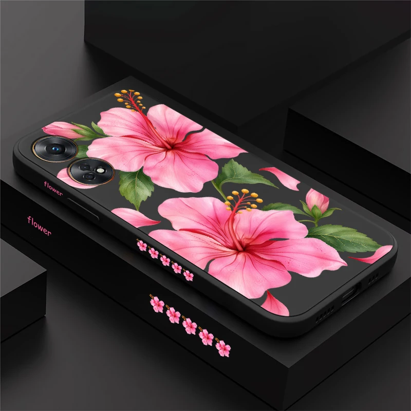 Pink Hibiscus Flowers Phone Case For OPPO Reno 8T 8 Pro 7 6 5 4 Lite 2Z 7Z 5Z 4F 5F 2F Silicon Soft Anti Scratch Back Cover Etui