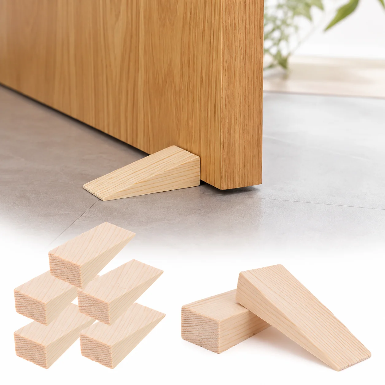 5Pcs Door Stop Sturdy Wooden Stopper Practical Triangular Wedges Heavy Duty Wood Stopper Household Wedge Holder For Home Store