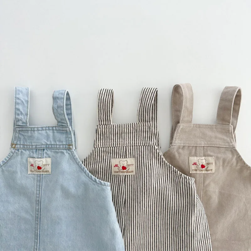 RAISE 2026 Spring Children Boys Jeans Cotton Patched Pocket Toddler Boy Suspender Solid Button Sling Infant Baby Boy Denim Pants
