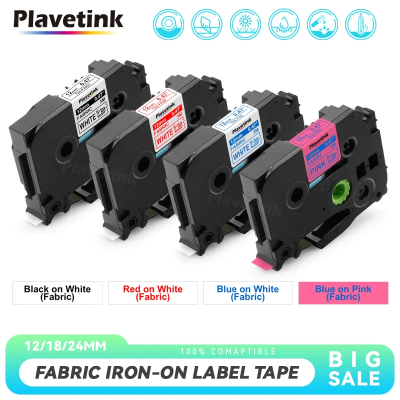 

PLAVETINK 12/18/24mm TZe-Fabric-Tape TZ-FA3 TZeFA231 TZ-FA3R TZFA241 TZFA4 TZFA4R Iron on Cloth Label Compatible for Brother