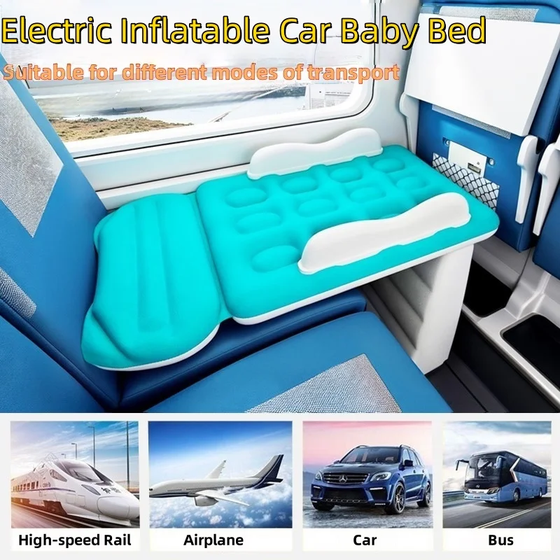 Colchón eléctrico inflable portátil, cama de avión, asiento de cama de aire para bebé y niño, para viaje, coche, viaje por carretera
