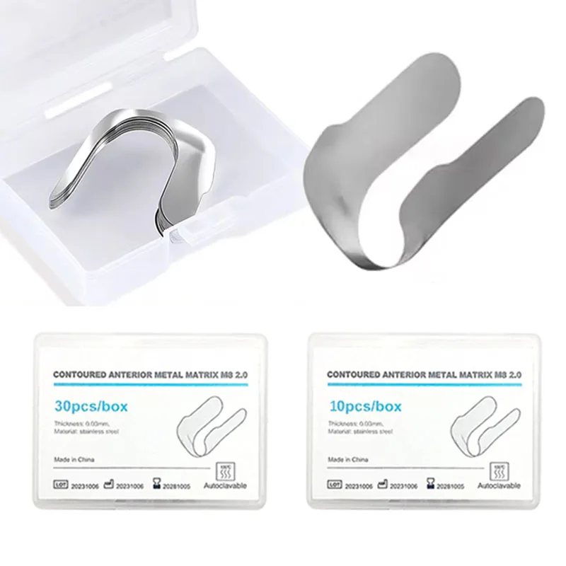 10/30Pcs Matryca dentystyczna Wyprofilowane matryce przednie Opaski Matryca segmentowa Podwójna przednia matryca metalowa Materiały dentystyczne