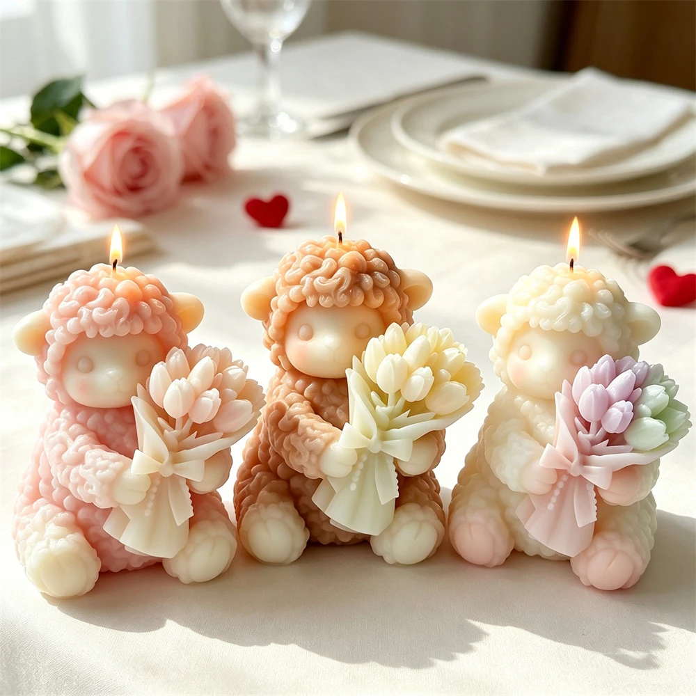 Valentinstagsgeschenk Schaf-Design Tulpenstrauß Silikonform DIY Aromakerzen-Gießform Seifen- und Kerzenherstellungszubehör