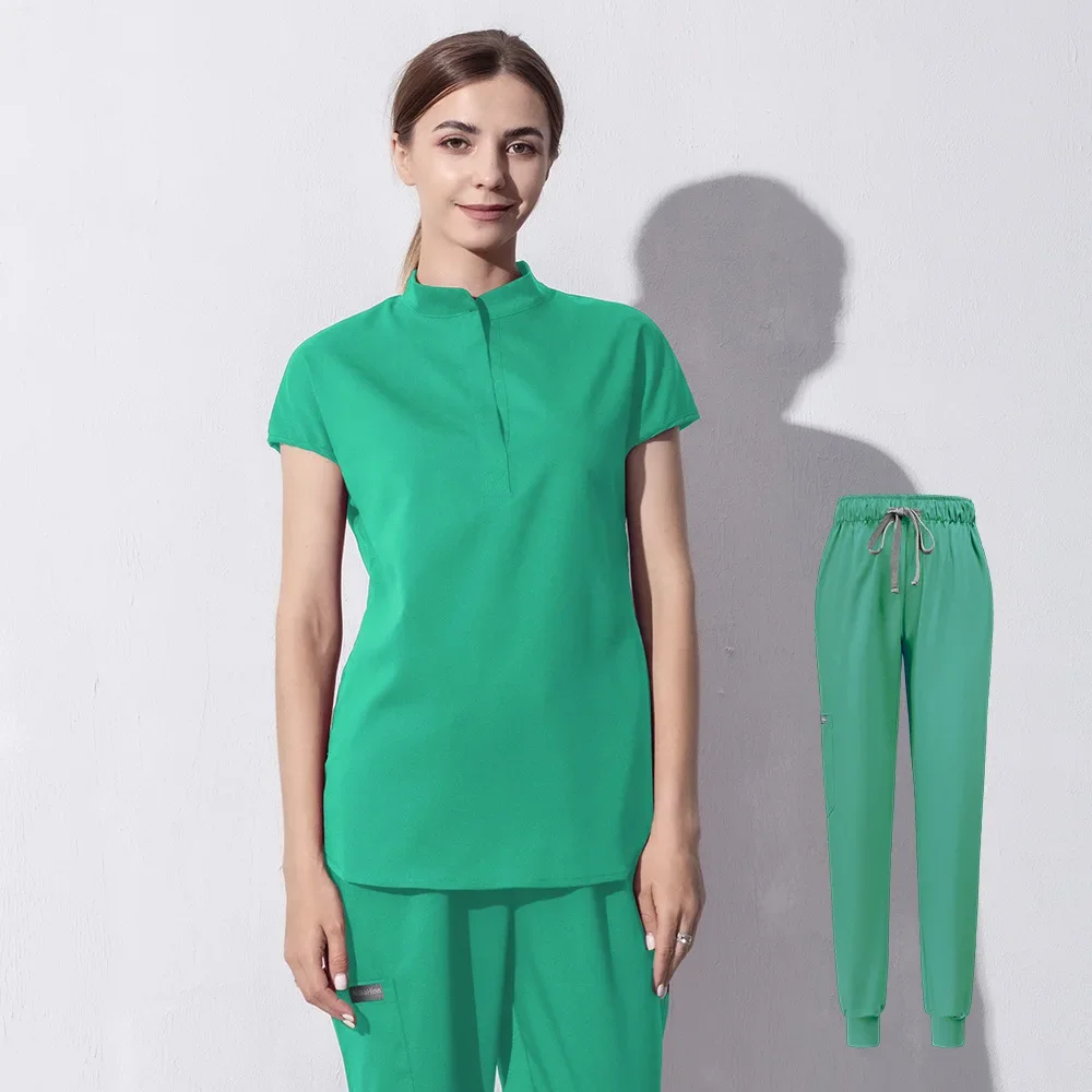 Conjuntos de esfoliantes elásticos premium para mulheres – Uniformes de trabalho de estilo clínico ou