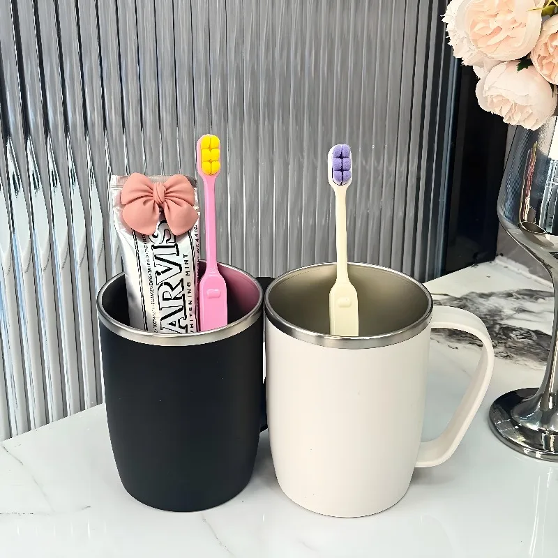 450 مللي سنوبي فنجان القهوة 304 أكواب مياه الفولاذ المقاوم للصدأ عصير الشاي كوب حليب المنزل الإفطار القدح الكرتون طبقة مزدوجة مكتب بهلوان