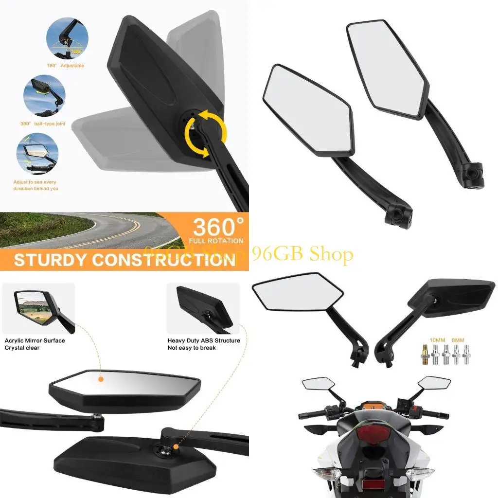 

96GB 1Pair Rearview Side Mirrors Scooter Adjustable Rotating Mirrors with Bolt