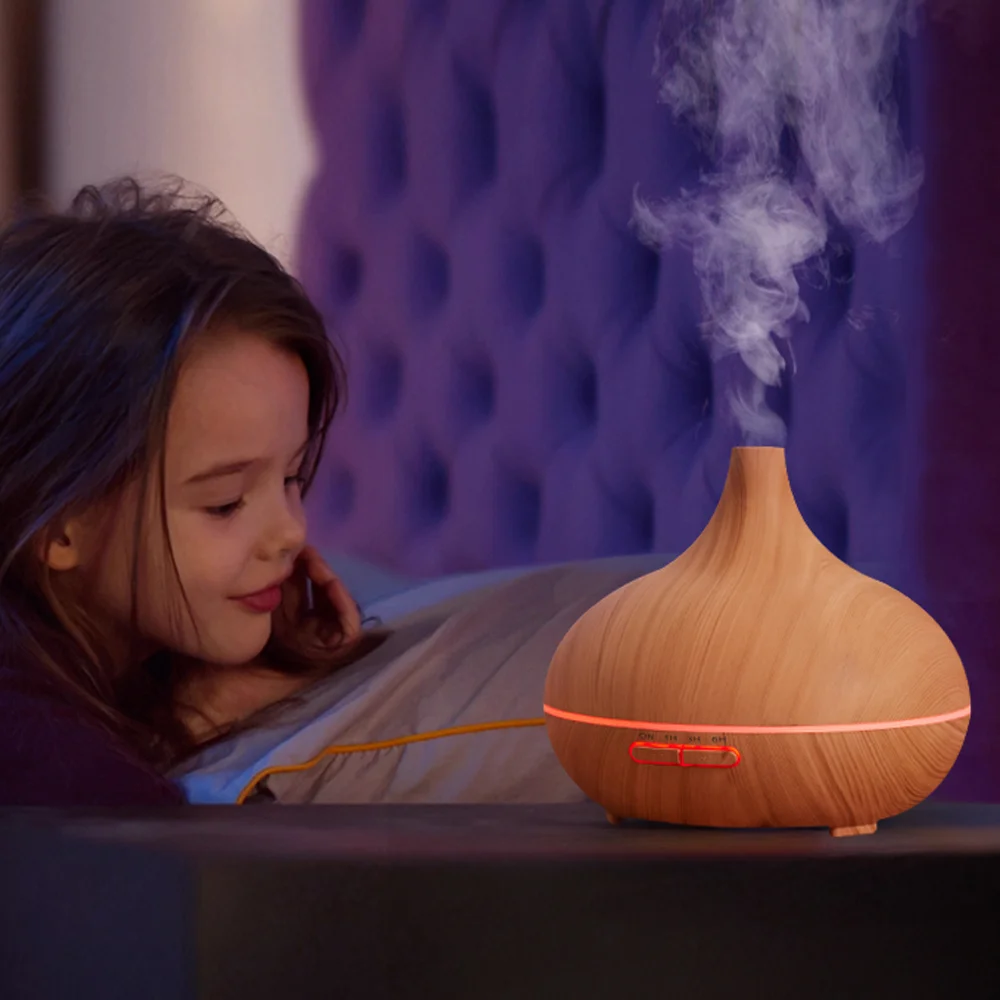 

Yellow Wood Grain Aromatherapy Diffuser With 6 Essential Oils, 550ml Ultrasonic Cool Mist Humidifier with Remote Control