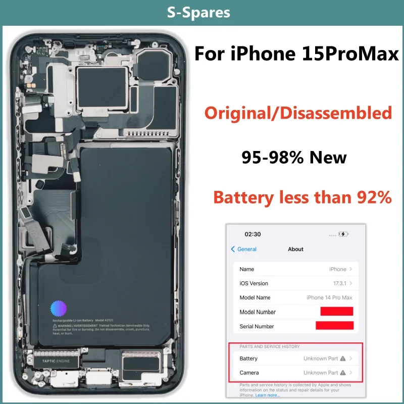 95% New Original Disassembled Middle Frame Housing Back Cover For iPhone 15 Pro Max with NFC Battery Rear Camera Assembly