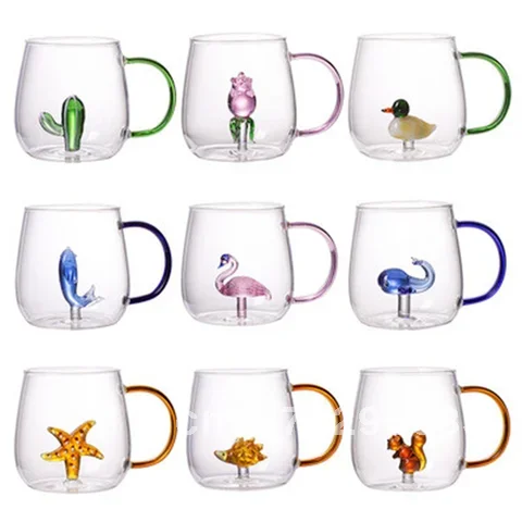 

Cute Cartoon Animal Shape Glass High Borosilicate Glass Juice Cold Drink Mug Coffee Cup Christmas Gift Juice Cold Drink Glass