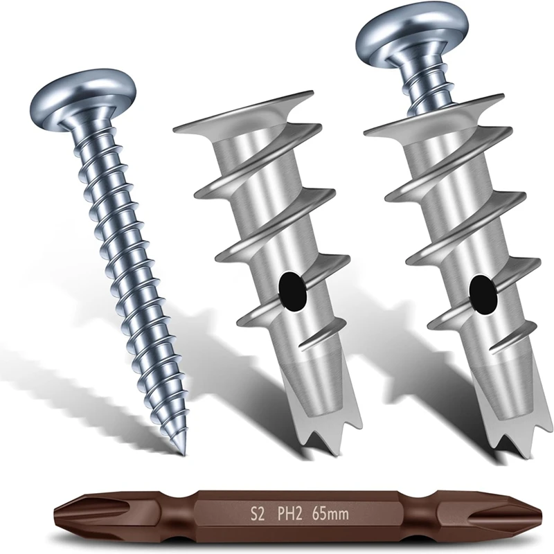 A93G Zinc Self Drilling Drywall Anchors, Hollow Wall Anchor & Screw Kit, Drywall Screws, Heavy Duty Metal Wall Anchors