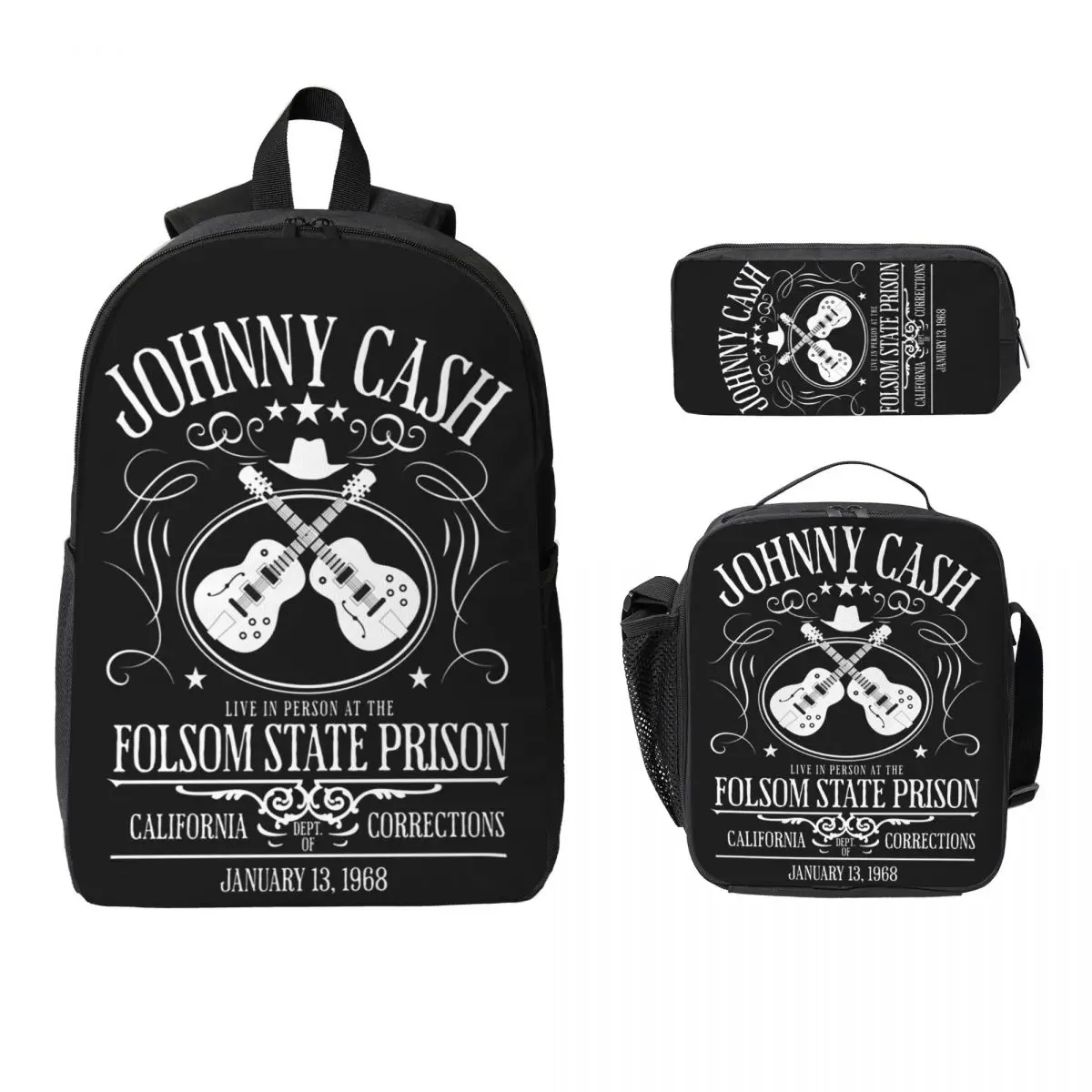 

Johnny Cash Live At Folsom State Prison Jan 13 1968 Backpack Boys Girls BookBag School Bag 3ps Insulated Lunch Bag Pencil Case