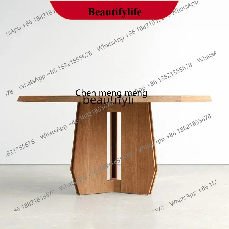 

z183 Y Medieval style solid wood household small apartment ash wood dining table wabi sandy wind minimalist round dining table