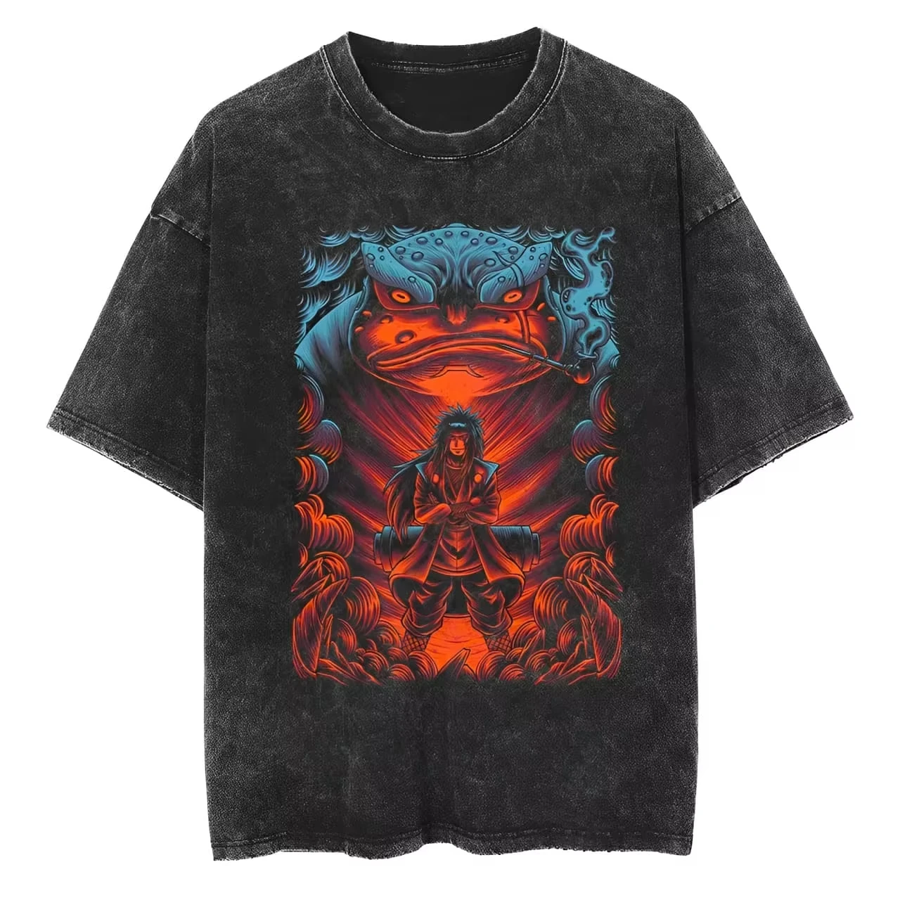 Jiraiya T Shirt Naruto Men Acid Wash Gamabunta Anime Graphic 100%Cotton Streetwear Toad Sage Mode Pervy Sage Vintage Tee Fashion