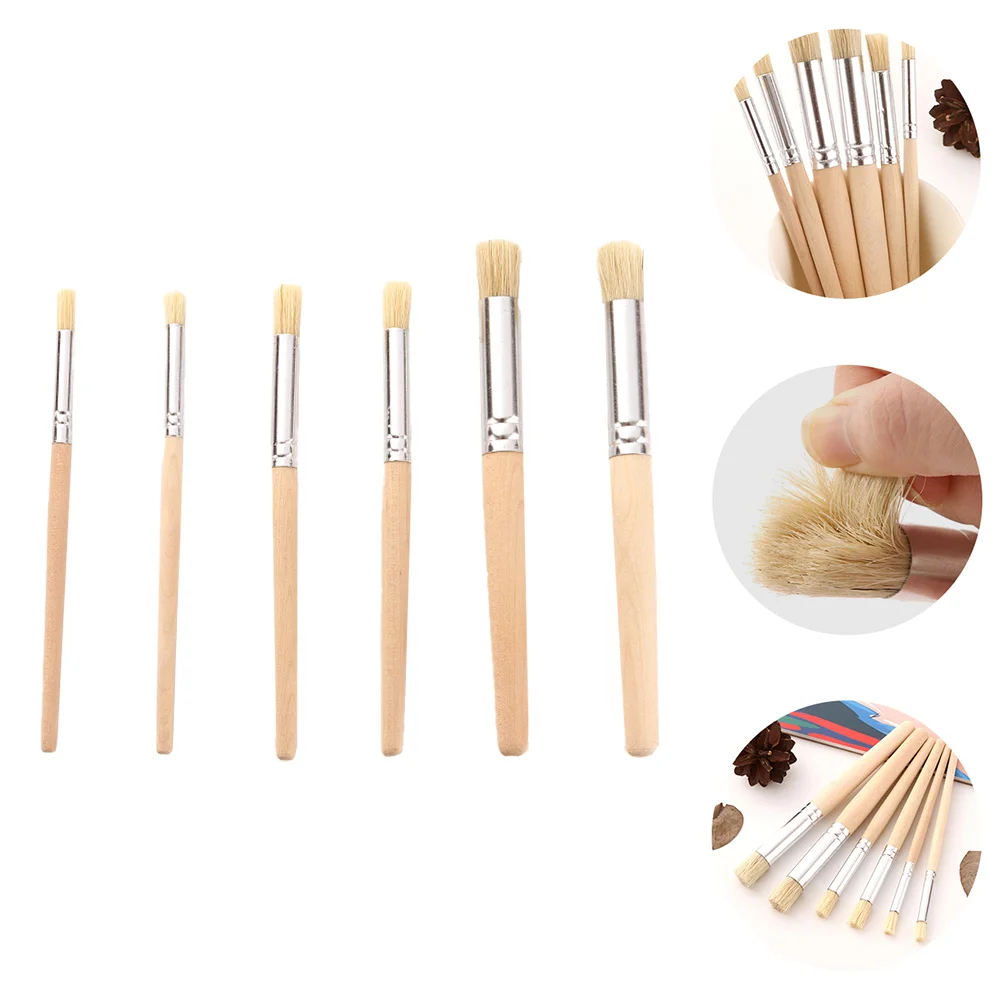 

6Pcs Oil Painting Brushes Wood Handle Bristle Paint Brushes for Kids Graffiti Watercolor Gouache Acrylic Art Supplies