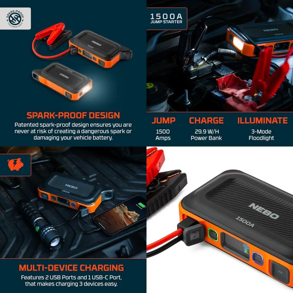 

Портативный автомобильный аккумуляторный стартер 1500А | Блок питания 29,9 Втч Restarts 12 В для грузовиков и внедорожников, 30 аккумуляторов от 1 Char