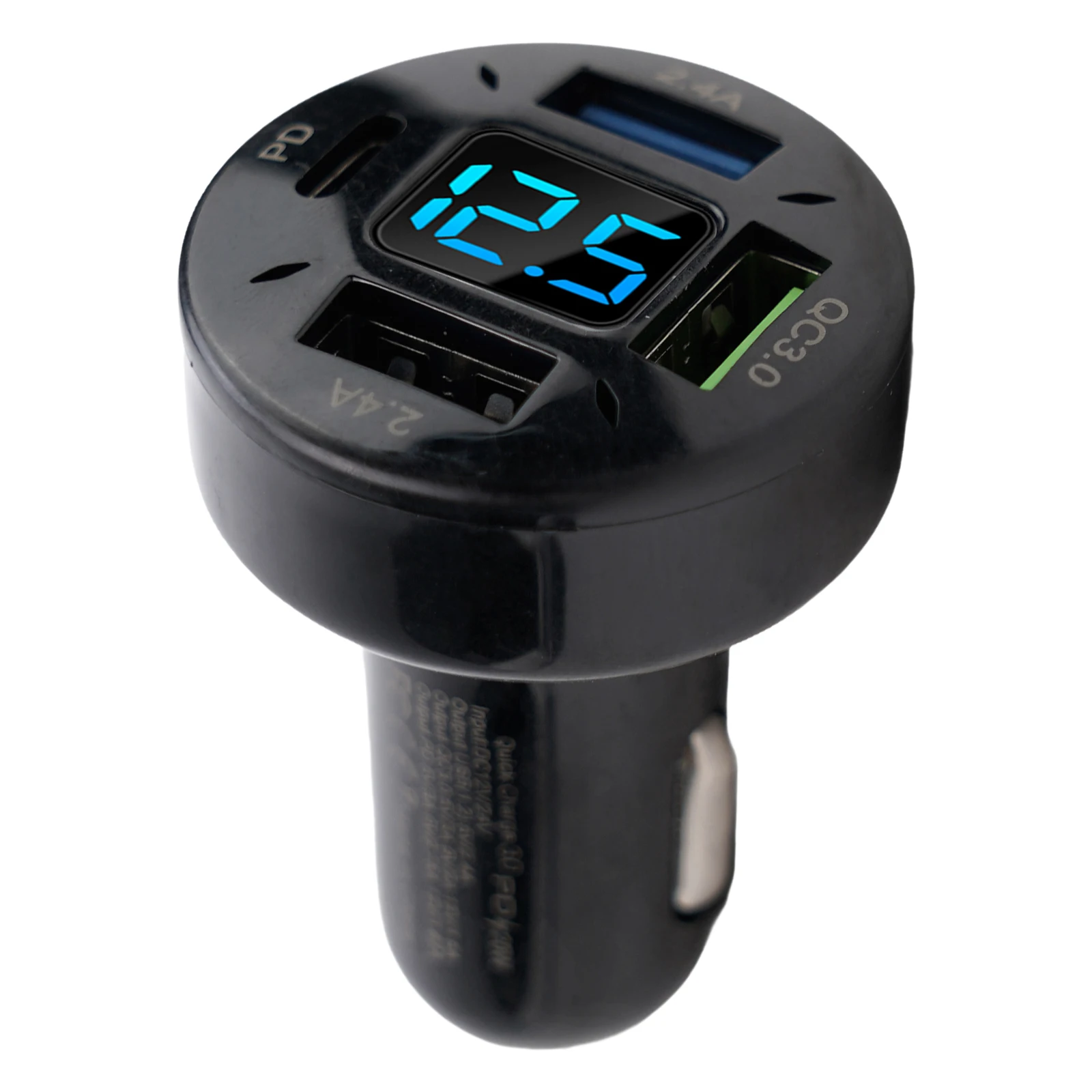 1X Car Charger Voltage Monitoring 12V/24V 4USB Aluminum Alloy+PC Black Good Quality Digital USB1 Output 5V/2.4A