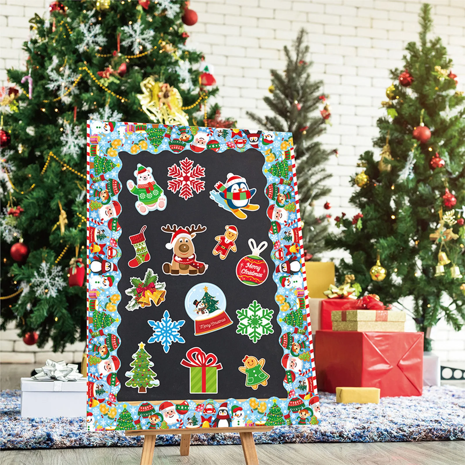 Pegatinas de pared decorativas navideñas, cómodas para aplicar con bordes y puntos de pegamento, adecuadas para espejo de ventana