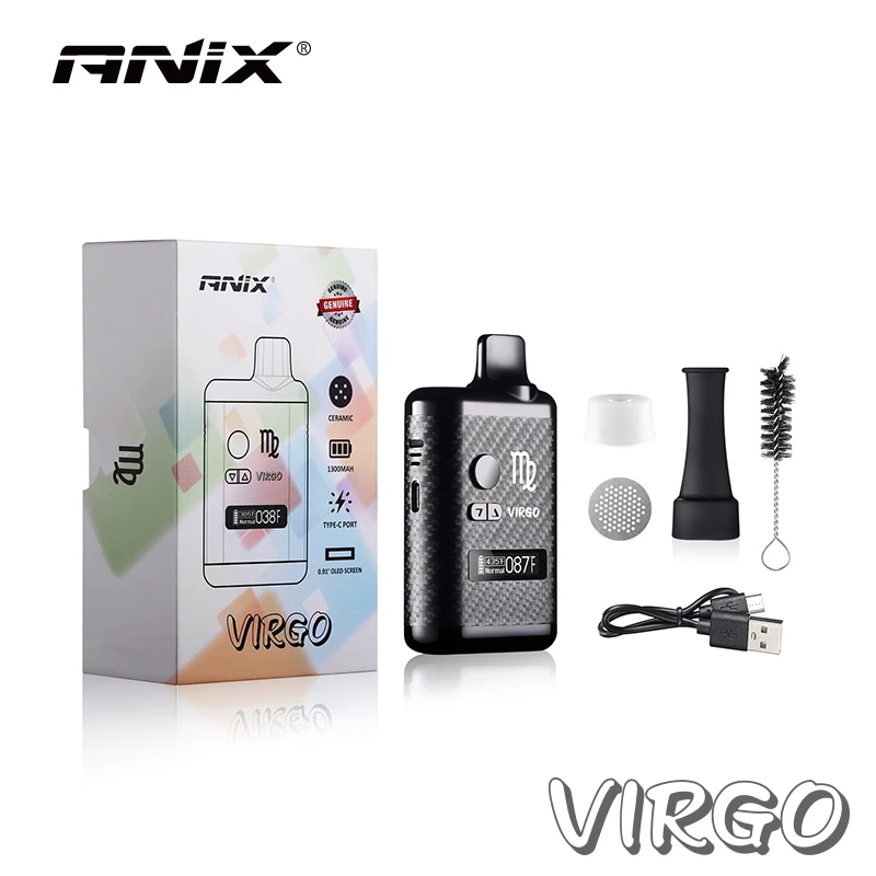 Originale Anix VIRGO Kit 1300mAh vaporizzatore per erbe secche a base di erbe TC Box Mod Vape 0.5ohm elemento riscaldante in ceramica schermo E sigarette