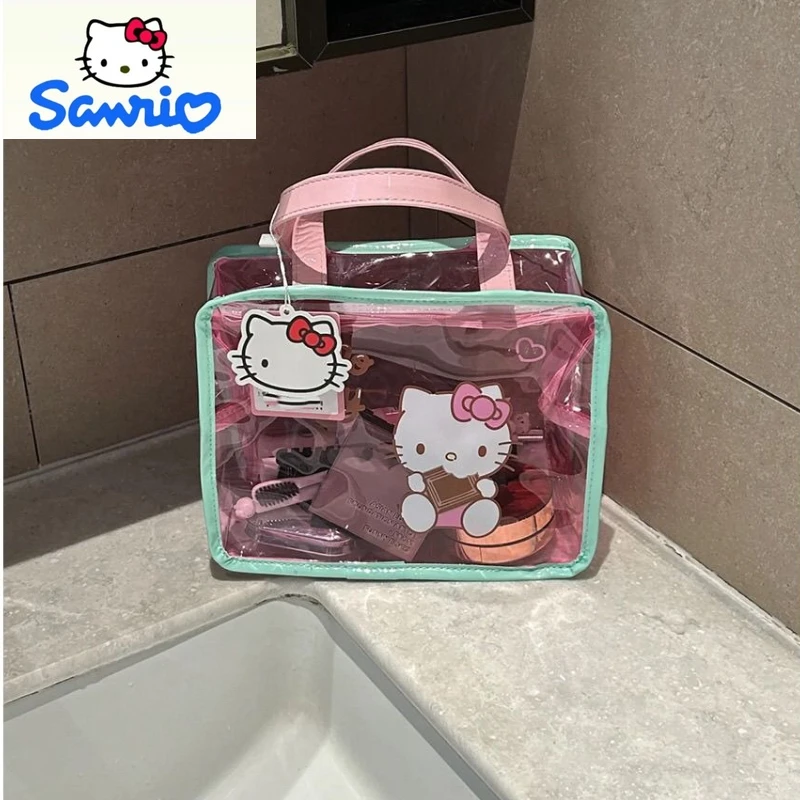 

Sanrio Creative Transparent Waterproof Large Capacity Makeup Bag for Women's Cartoon Hello Kitty Storage Bag