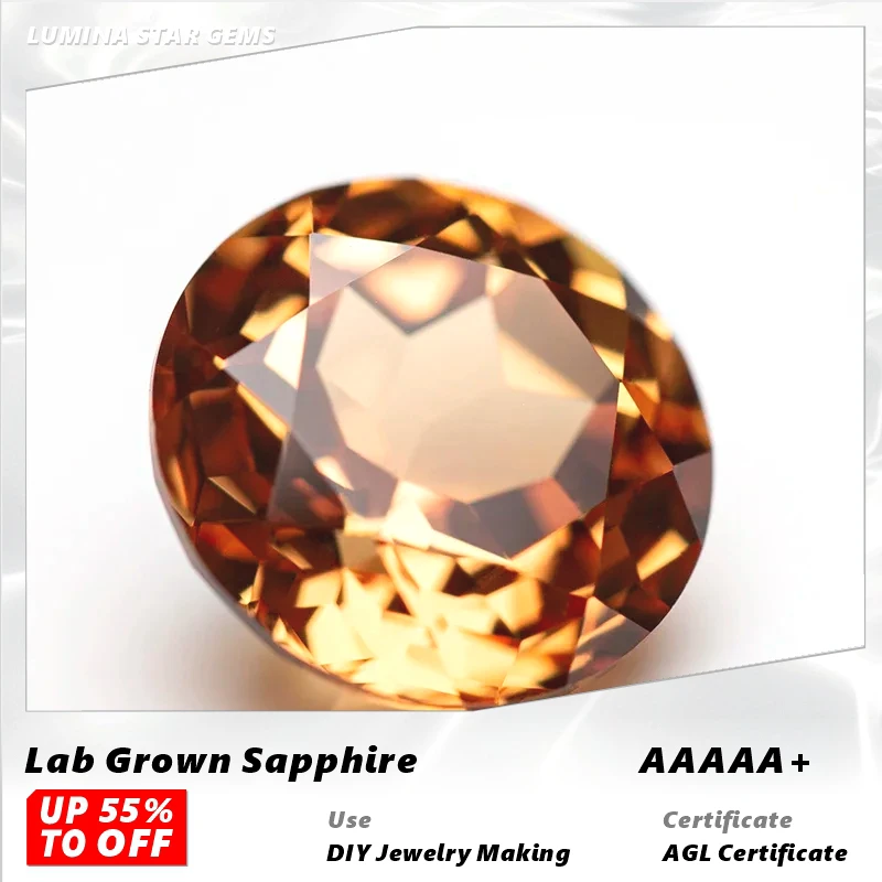 

L-Lab Grown Sapphire Orange Color Round Shape Charms Gemstone Beads for Diy Jewelry Making Materials Selectable AGL Certificate