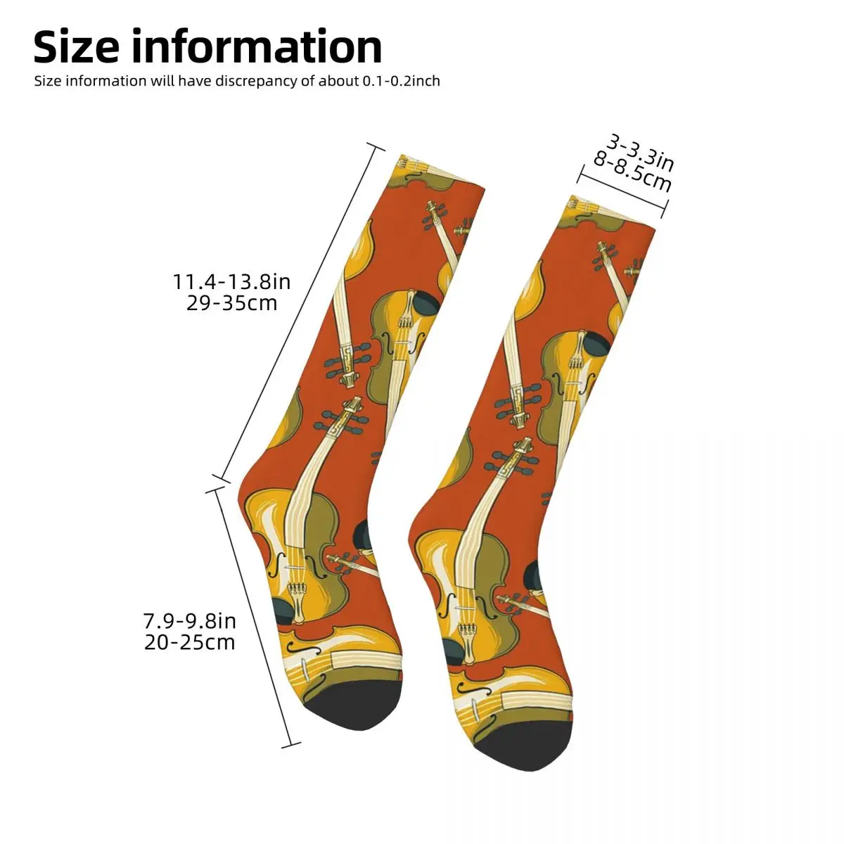 Violin Musical Instrument Pattern Orange Socks Harajuku High Quality Stockings All Season Long Socks Accessories Unisex Gifts