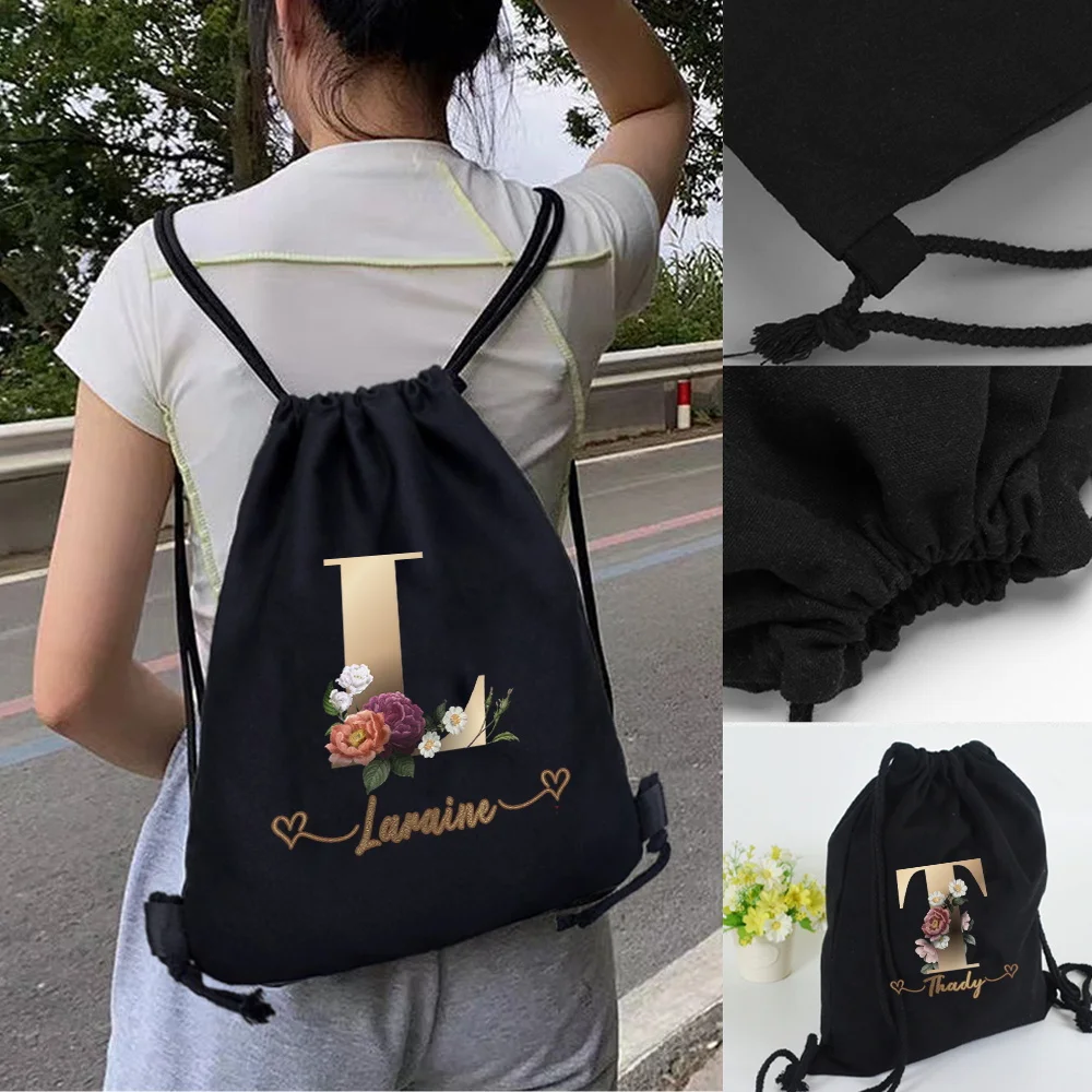 Customized 26 Letter Printed Drawstring Bag for Men and Women Beach Sports Travel Backpack Portable Miscellaneous Bag