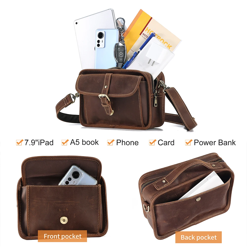 JOYIR-bandolera pequeña de piel auténtica para hombre, bolso de hombro cruzado Vintage para iPad de 7,9 \