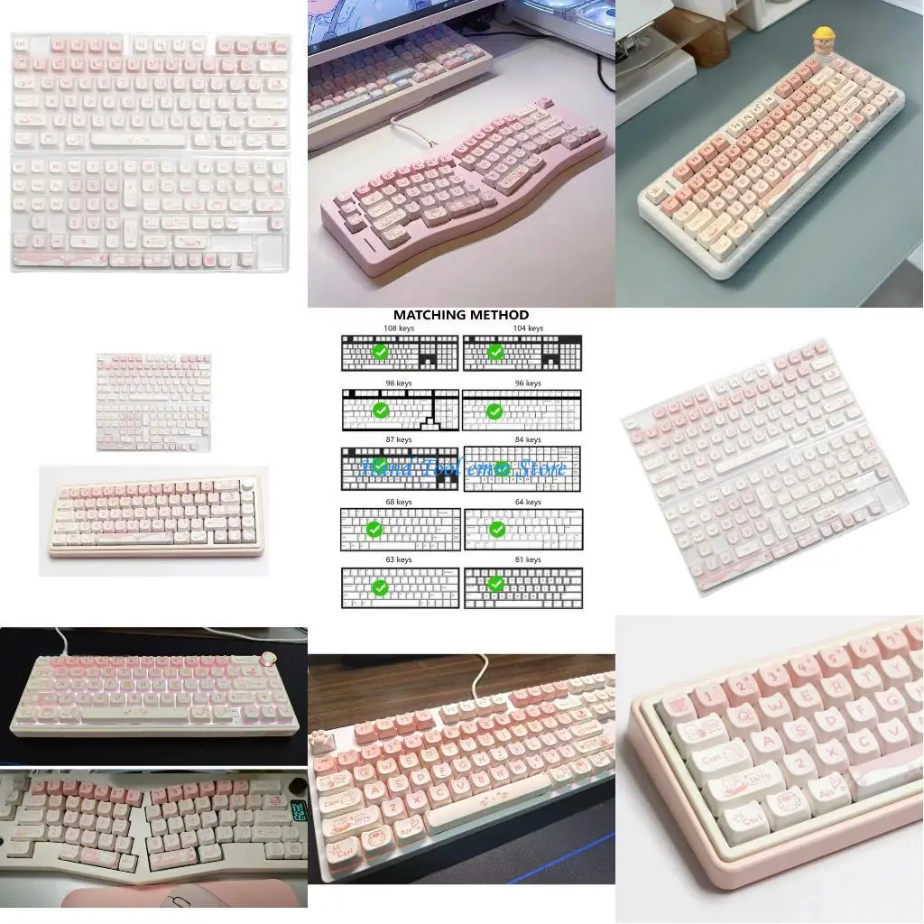 

H37F Precise Crafted Keycaps 134Keys Party Kitten Keycap for Personalizing Computer