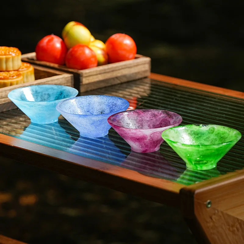 Ancient glazed lost wax method glazed powder powder fired glazed hat coaster exquisite classical set can not boil water